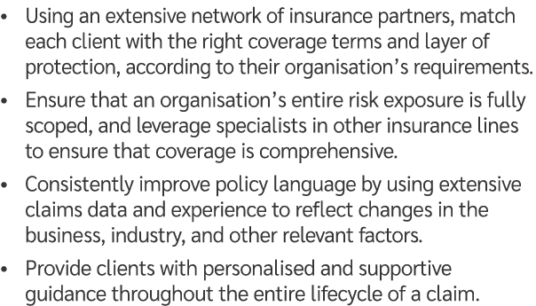 • Using an extensive network of insurance partners, match each client with the right coverage terms and layer of prot...