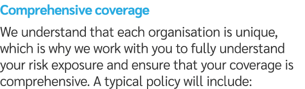 Comprehensive coverage We understand that each organisation is unique, which is why we work with you to fully underst...