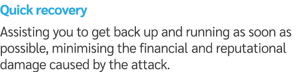 Quick recovery Assisting you to get back up and running as soon as possible, minimising the financial and reputationa...